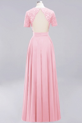 Pink Chiffon A-Line Bridesmaid Dresses | Sweetheart Cap Sleeves Lace Long Prom Dresses_3