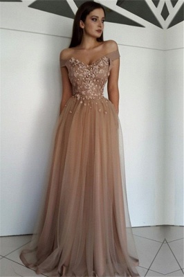 Gorgeous Off-the-Shoulder Beaded Tulle Prom Dresses| A-Line Floor-Length 2021 Evening Gowns BC0729_1