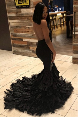 Elegant Halter Sleeveless Open Back Prom Dresses | Applique Black  Mermaid Evening Gowns_3