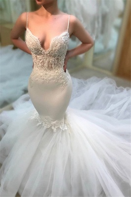Sexy Spaghetti-Straps Sleeveless Wedding Dresses |  Lace Mermaid 2021 Bridal Gowns_2