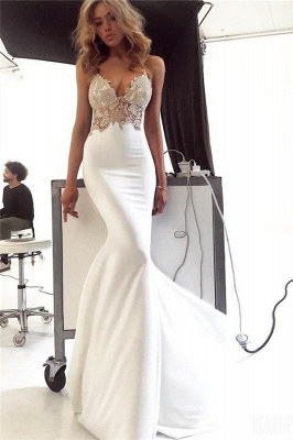 Elegant Backless Mermaid Appliques Spaghetti-Straps Wedding Dress_1