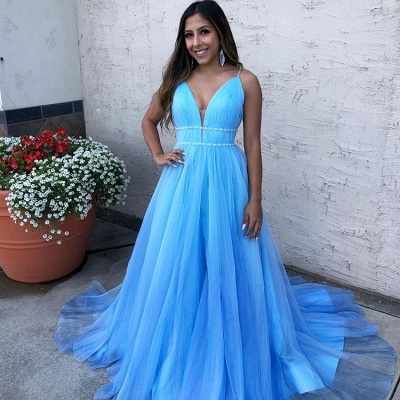 Charming Sleeveless Spaghetti-Straps Prom Dress | Sky Blue A-Line Tulle Evening Dresses_3