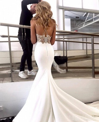 Elegant Backless Mermaid Appliques Spaghetti-Straps Wedding Dress_2