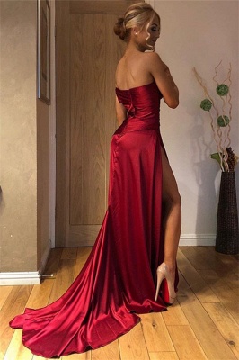 Elegant Bateau Red Strapless Evening Gowns | A-Line Side-Slit2021 Prom Dresses_2