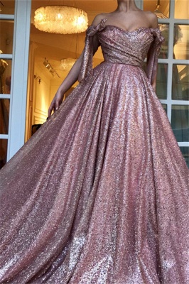 Charming Off-The-Shoulder Sequins  Evening Dress | Ball Gown Ruffles 2021 Prom Dresses_1