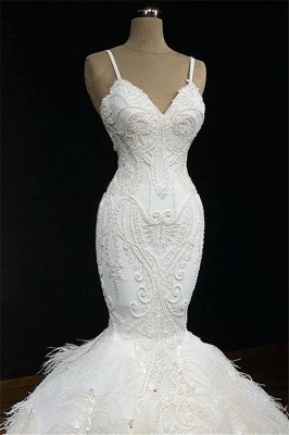 V-Neck Feather Mermaid Wedding Dresses | Sleeveless Glamorous 2021 Gowns_2