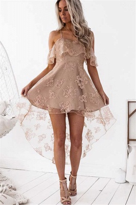 Cute A-line Hight-low Short Lace Homecoming Dress_2