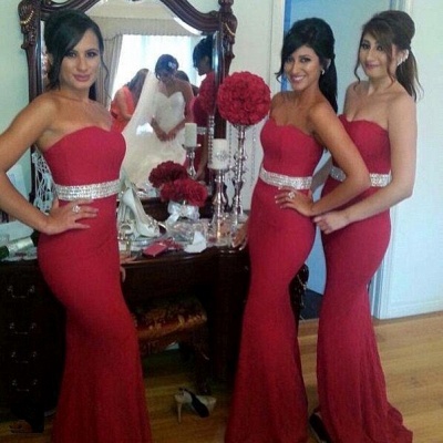 Gorgeous Mermaid Crystal Red Party Dress Sweetheart Bridesmaid Dress_3