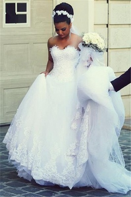 Newest A-line Sweetheart Sleeveless Lace Wedding Dress_3
