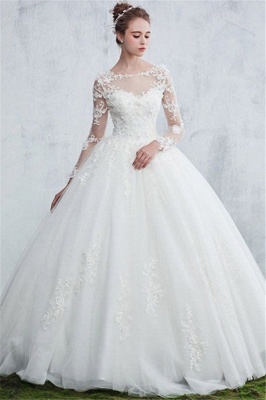 Sexy White Gown Ball Jewel Long-Sleeve Lace Wedding Dresses_2