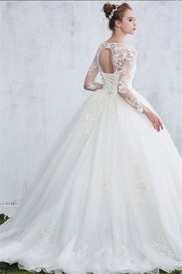 Sexy White Gown Ball Jewel Long-Sleeve Lace Wedding Dresses_3
