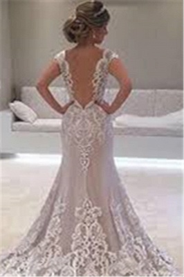 Elegant Cap-sleeve Floor-length Lace Mermaid Wedding Dress_3