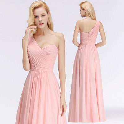 Ruffled One-Shoulder Pink Zipper Floor-length Sleeveless Modest Bridesmaid Dress_7