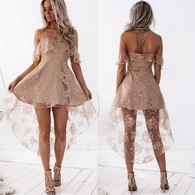 Cute A-line Hight-low Short Lace Homecoming Dress_4