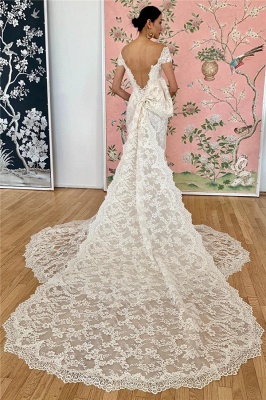 Off-the-shoulder Applique Mermaid Elegant Scoop Wedding Dress_2