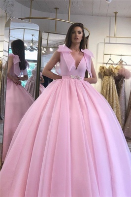 Ball-gown V-neck Hot-pink Beaded Puffy Prom Dress_2