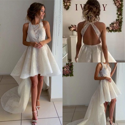 Sleeveless A-line Jewel Beautiful Prom Dresses | Lace Hi-lo Evening  Gowns_2