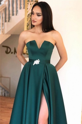 Front-slit Elegant A-line Floor-length V-neck Prom Dress With Sash_2