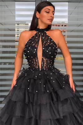 Halter Sleeveless Graceful Ball-gown Beaded Prom Dress With-tiered_2