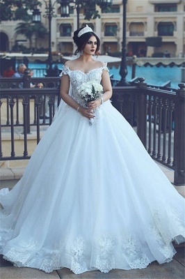 Vintage Off-the-Shoulder Wedding Dresses Crystal Tulle Ball Appliques Bridal Gowns_2