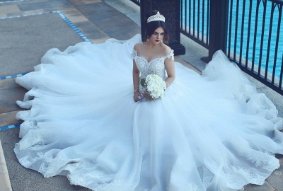 Vintage Off-the-Shoulder Wedding Dresses Crystal Tulle Ball Appliques Bridal Gowns_4