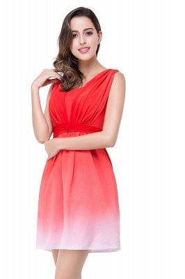 2021 Ombre Red Bridesmaid Dresses Short Chiffon Ruched Summer Beach Wedding Party Dresses_1