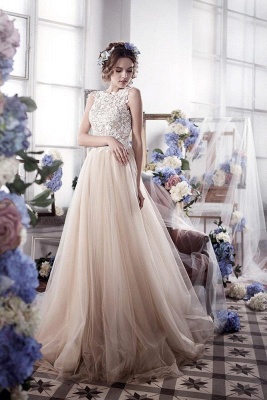 Vintage Tulle Appliques Bridal Gowns Sleeveless Romantic Wedding Dresses_2