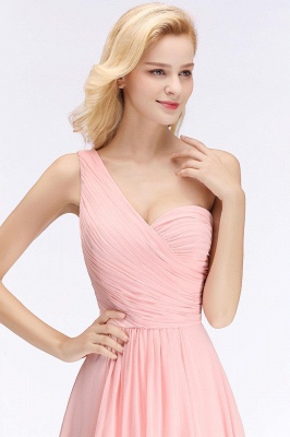 Ruffled One-Shoulder Pink Zipper Floor-length Sleeveless Modest Bridesmaid Dress_2