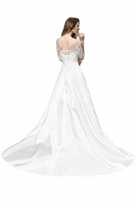 Cheap Lace Half Sleeves V Neck Wedding Gowns Satin with Train_3