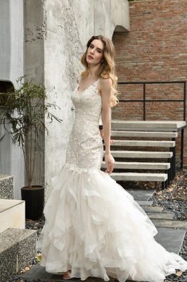 Cheap Floor Length Mermiad Sweetheart Lace Wedding Dresses_11