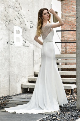 Cheap Short Sleeveless Lace Mermaid White wedding dresses_10