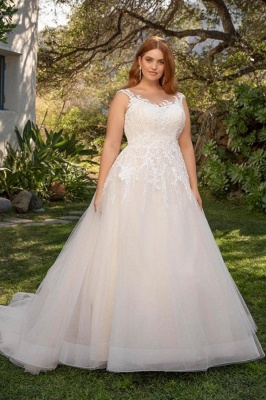 Applique A-line Sleeveless Full-back Straps Wedding Dress_1