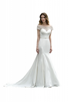 Cheap Short Sleeveless Lace Mermaid White wedding dresses_5