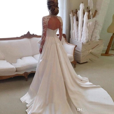 Elegant A-line Long-Sleeve Lace Zipper High-Neck Wedding Dress_3