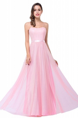 Simple Pink Spaghetti-Straps Open-Back Ruffles A-Line Evening Dress_1