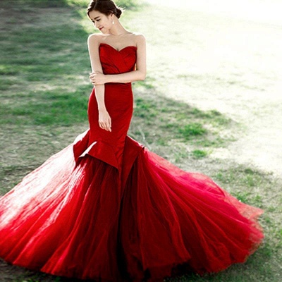 Sexy Red Mermaid Sweetheart Prom Dress 2021 Lace-Up Evening Dress_3