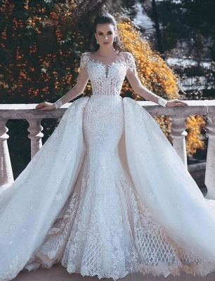 Vintage Long Lace 2021 Overskirts Mermaid Wedding Dresses_3