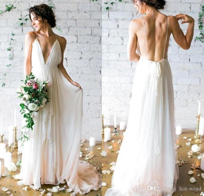 V-Neck Beach Chiffon Sleeveless Long Elegant Wedding Dress_3