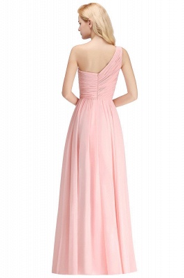 Ruffled One-Shoulder Pink Zipper Floor-length Sleeveless Modest Bridesmaid Dress_3