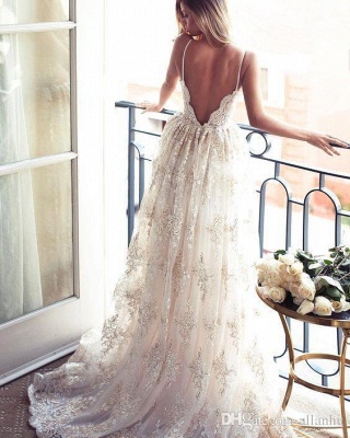 Spaghettis-Straps Backless Lace Sweetheart-Neck A-line Elegant Wedding Dresses_3