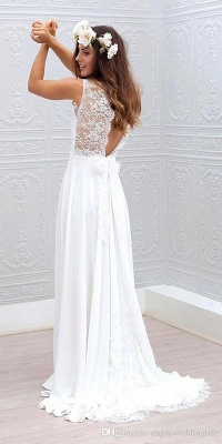 Summer Beach A-line Wedding Dresses | White Lace Chiffon Bowknot Bridal Gowns_3