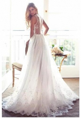Princess A-Line Appliques V-Neck Lace Gorgeous Sleeveless Wedding Dress_4