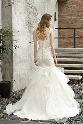 Cheap Floor Length Mermiad Sweetheart Lace Wedding Dresses_8