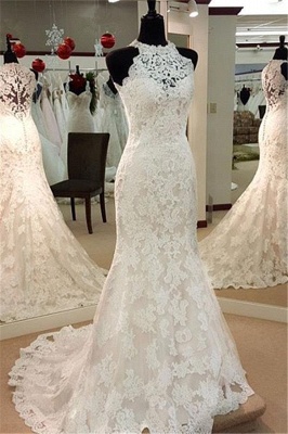 Elegant Mermaid Wedding Dresses | High Neck Lace Sleeveless Bridal Dresses_2