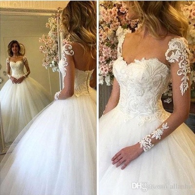 Long-Sleeves Lace-up Luxury Ball-Gown Lace Wedding Dresses_2