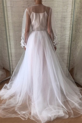 Applique Jewel Flare-long-sleeve With-slip A-line Wedding Dress_2