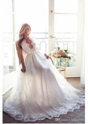 Princess A-Line Appliques V-Neck Lace Gorgeous Sleeveless Wedding Dress_3