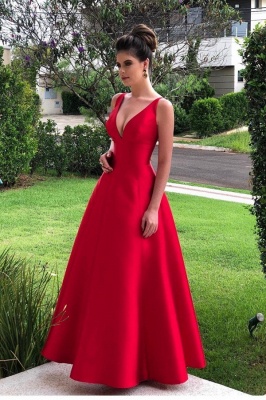 A-line Ruffles Strap Floor-length backless Red Prom Dress_1