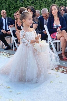 Cute Jewel Long Sleeve Lace A Line Flower Girl Dresses | Princess Party Dress