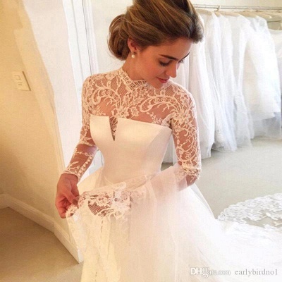Elegant A-line Long-Sleeve Lace Zipper High-Neck Wedding Dress_4